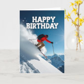 Carte d'anniversaire de ski aventure (Fleur jaune)