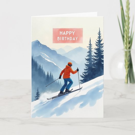 Carte d'anniversaire de ski d'hiver (Devant)