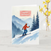 Carte d'anniversaire de ski d'hiver (Fleur jaune)