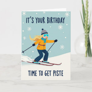 Carte d'anniversaire de skieur joyeux