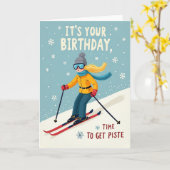 Carte d'anniversaire de skieuse joyeuse (Fleur jaune)