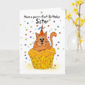 carte d'anniversaire de soeur avec le chat de (Fleur jaune)
