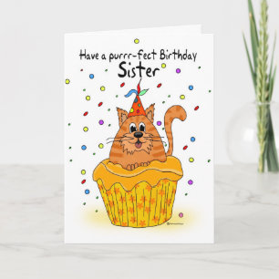 carte d'anniversaire de soeur avec le chat de
