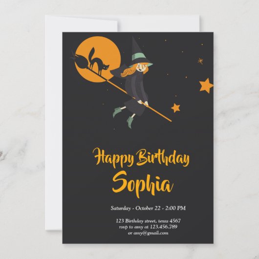 carte d'anniversaire de sorcière et de chat (Devant)