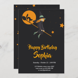 carte d'anniversaire de sorcière et de chat