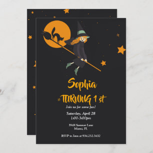 carte d'anniversaire de sorcière et de chat