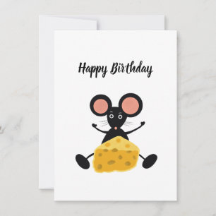 Carte d'anniversaire de souris noire avec fromage
