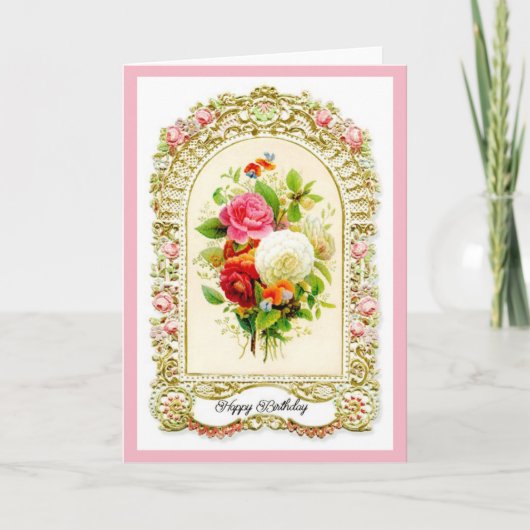 Carte d'anniversaire de style rose Vintage restaur (Devant)