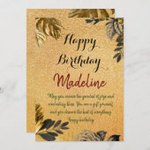 Carte d'anniversaire de style vintage or (Devant / Derrière)