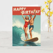 Carte d'anniversaire de surf joyeuse (Fleur jaune)
