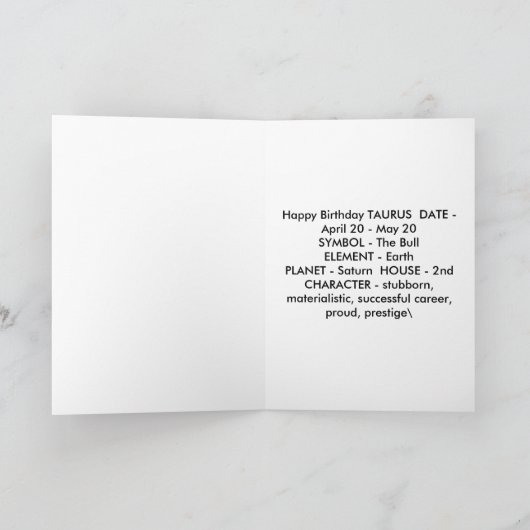 Carte d'anniversaire de Taureau (Intérieur)
