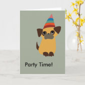 Carte d'anniversaire de temps de partie de carlin (Fleur jaune)