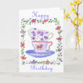 Carte d'anniversaire de temps de thé de pile de (Fleur jaune)