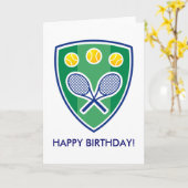Carte d'anniversaire de tennis avec badge en raque (Fleur jaune)