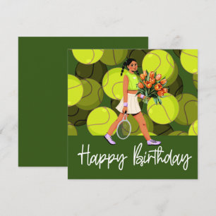 Carte d'anniversaire de tennis avec femme joueur