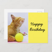 Carte d'anniversaire de tennis avec gingembre chat (Devant / Derrière)