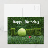 Carte d'anniversaire de tennis avec LOVE sur l'her (Devant / Derrière)