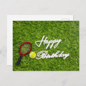Carte d'anniversaire de tennis avec raquette et ba (Devant / Derrière)