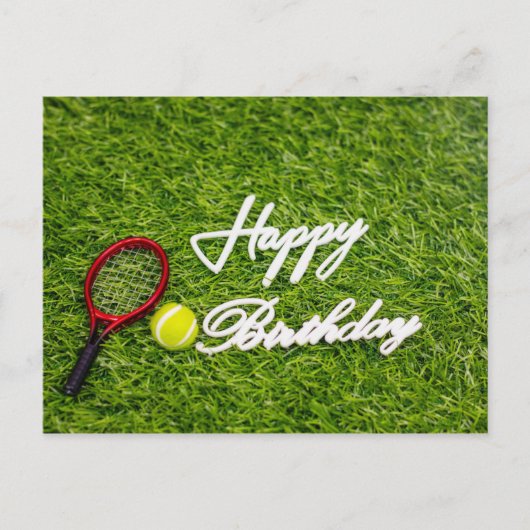 Carte d'anniversaire de tennis avec raquette et ba (Devant)