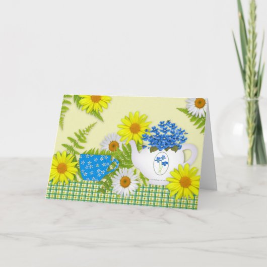 Carte d'anniversaire de thé de jardin (grande impr (Devant)