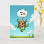 Carte d'anniversaire de tortue joueuse (Fleur jaune)