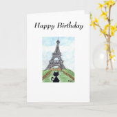 CARTE D'ANNIVERSAIRE DE TOUR EIFFEL DE CAT NOIR (Fleur jaune)