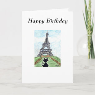 CARTE D'ANNIVERSAIRE DE TOUR EIFFEL DE CAT NOIR