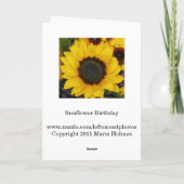 Carte d'anniversaire de tournesol (Dos)