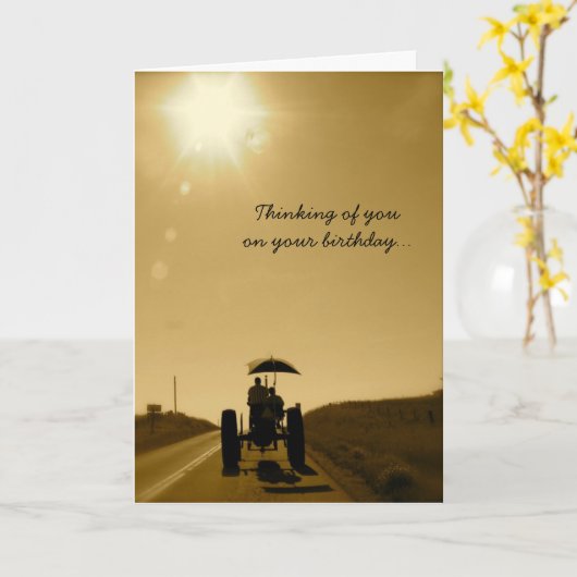 Carte d'anniversaire de tracteur : Pensée à vous (Fleur jaune)