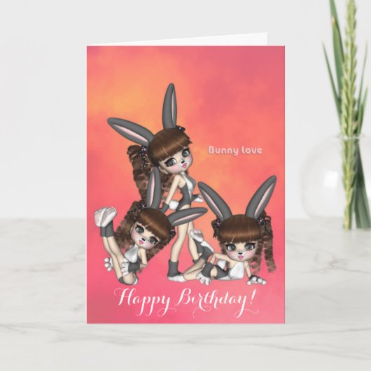 Carte d'anniversaire de triplets d'amour de lapin (Devant)
