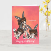 Carte d'anniversaire de triplets d'amour de lapin (Fleur jaune)