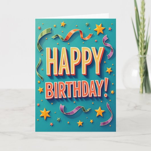 Carte d'anniversaire de typographie 3D (Devant)