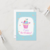 Carte d'anniversaire de Unicorn Cupcake (Devant/Arrière en situation)