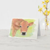 Carte d'anniversaire de vache aquarelle (Fleur jaune)