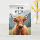 Carte d'anniversaire de vache des Highlands (Fleur jaune)
