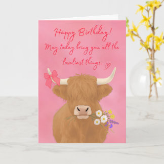 Carte d'anniversaire de vache des Highlands mignon