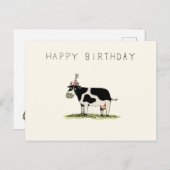 Carte d'anniversaire de vache mignonne (Devant / Derrière)
