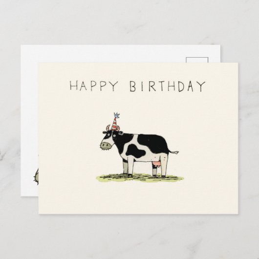 Carte d'anniversaire de vache mignonne (Devant / Derrière)