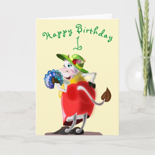 Carte d'anniversaire de vache moderne amusante - p (Devant)