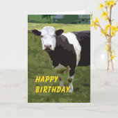 Carte d'anniversaire de vache noire et blanche (Fleur jaune)