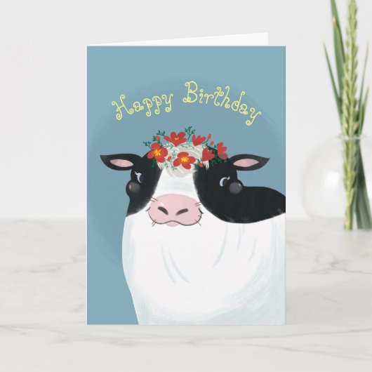 Carte d'anniversaire de vache Vache laitière et fl (Devant)
