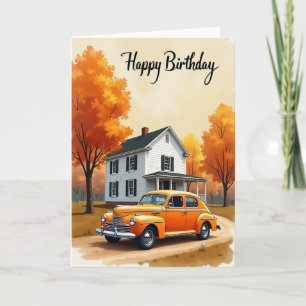 Carte d'anniversaire de voiture automnale