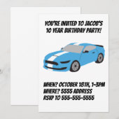 Carte d'anniversaire de voiture bleue garçons/homm (Devant / Derrière)