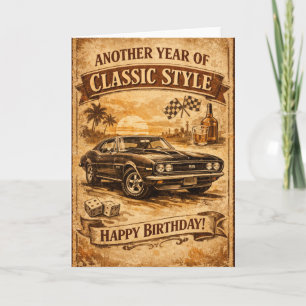 Carte d'anniversaire de voiture classique vintage