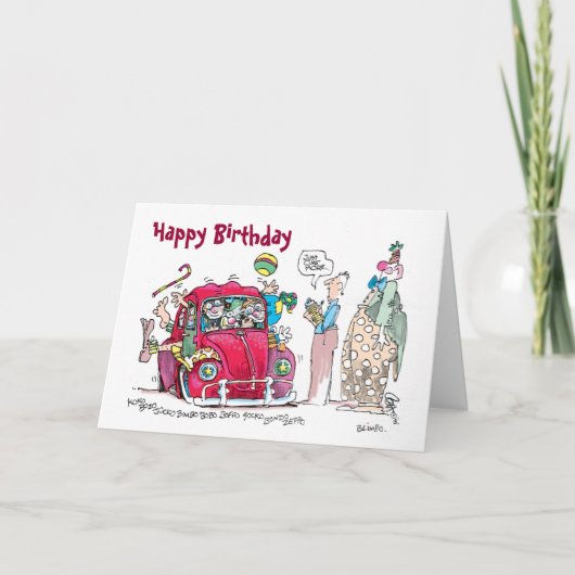 Carte d'anniversaire de voiture clown (Devant)