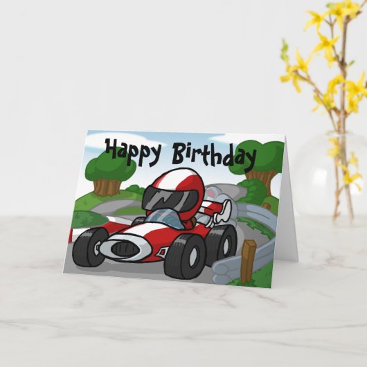 Carte d'anniversaire de voiture de course (Fleur jaune)