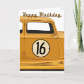 Carte d'anniversaire de voiture de course pour 16  (Devant)