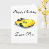 CARTE D'ANNIVERSAIRE DE VOITURE DE SPORT DE FILS (Fleur jaune)