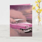 CARTE D'ANNIVERSAIRE DE VOITURE ROSE CLASSIQUE (Fleur jaune)