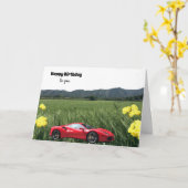 Carte d'anniversaire de voiture rouge brûlante (Fleur jaune)
